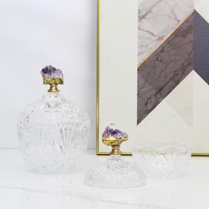 جرة حلوى كريستالية فاخرة حديثة مع غطاء مزهرية ديكور منزلي على الطراز الفرنسي هدية الزفاف - Product Image 5