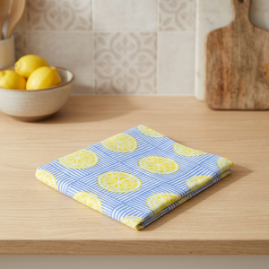 <b>Lemon</b> Print Poplin Fabric 53/54" Width Blue White Woven Medium Weight Breathable 100GSM Home Textile for Girls - Product Image 4