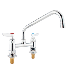 Deck Mount 2-Handle Bridge Kitchen Faucet, Chrome <b>Hot</b> <b>Cold</b> Mixer Tap with Long Swivel Spout - Product Image 2