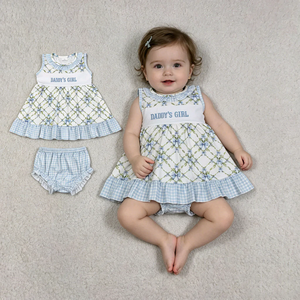 Girls Summer <b>Clothes</b> Set Flower Print Ruffled Bloomer Set 2pcs with Daddy's Girl Letter Embroidery Outfit for Father's Day - Product Image 1