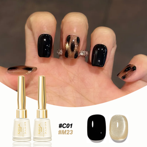KAMUA Set da 2 Smalti Gel UV Effetto Occhio di Gatto Oro Champagne e <span class=keywords><strong>Nero</strong></span>, Glitter Olografico Magnetico per <span class=keywords><strong>Nail</strong></span> <span class=keywords><strong>Art</strong></span> - Product Image 1