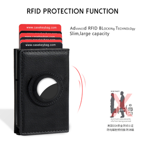 Casekey Minimalist Litchi Pattern Genuine Leather Credit Pop up Cardholder RFID Security Tri Fold Retro Automatic <b>Smart</b> <b>Wallet</b> - Product Image 3