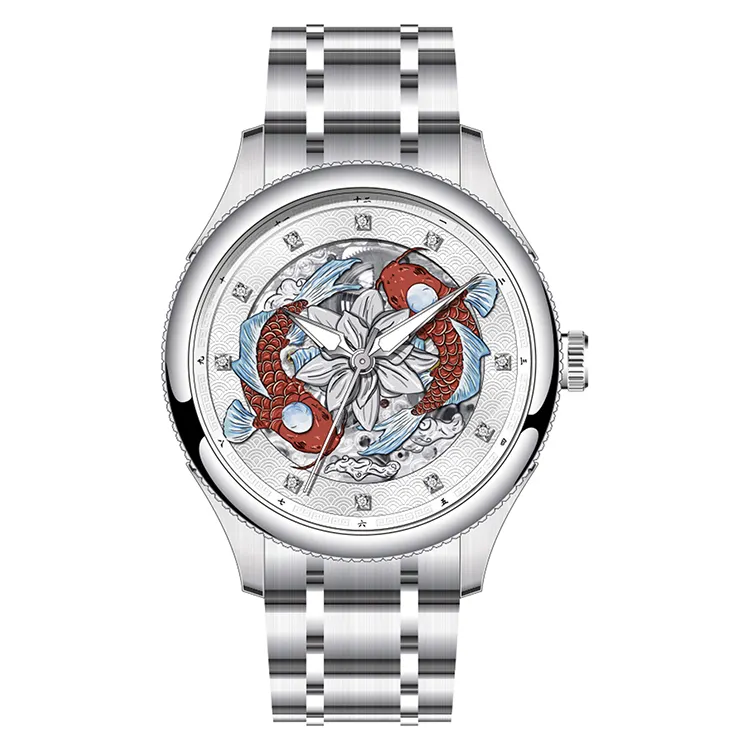 Men's silver surface fully automatic mechanical watchwaterproof perspective dial