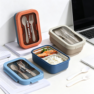 Lonchera con Múltiples Compartimentos, PP y Acero Inoxidable 304, Caja Bento con Tenedor y Cuchara Integrados, Apta para Microondas, Logotipo Personalizado - Product Image 1