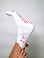 Chaussettes de yoga antidérapantes à volants, design tendance, personnalisées, vente en gros, chaussettes de Pilates Reformer pour femmes et filles, en coton, pour usage quotidien