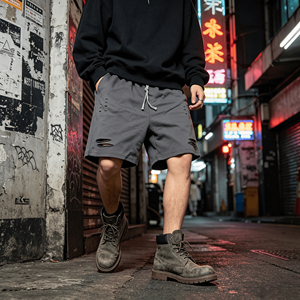 Luxury Custom Logo Unisex Plus Size Solid Breathable Acid Wash Batik 320GSM Distressed Cotton Worsted Mid Hip Hop Shorts Men - Product Image 1