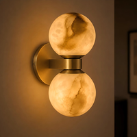 Applique murale double globe en laiton massif et albâtre naturel, LED, design moderne et luxueux, pour chambre, villa, hôtel, décoration intérieure