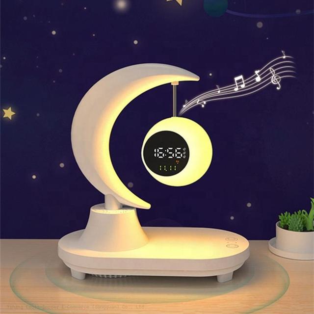 Hot Sale Trending Products  2024 New Arrival Smart Home Gadget Moon Night Lamp With Wireless Charger Blue Tooth Speaker Alarm Cl