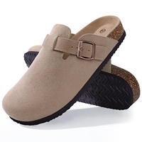 Sabots en daim YL-25364 pour femmes avec soutien de la voûte plantaire-pantoufles mules confortables en liège, chaussures de maison orthopédiques pour usage intérieur et extérieur