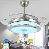 Ventilateur de plafond vintage invisible avec lumière, télécommande BT RGB à changement de couleur, lampe LED à intensité variable, style minimaliste