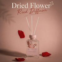 Diffuseur de roseaux écologique avec fleur préservée en bouteille, parfum pur, emballage personnalisé OEM pour présentation sur table