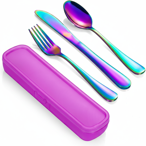 Set di posate portatili in acciaio inossidabile da 4 pezzi con custodia rinforzata e chiusura a fibbia, utensili da viaggio per bento box e stoviglie da campeggio - Product Image 2