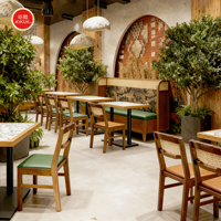 Kaffeehaus- und Fast-Food-Gastronomie: Quadratische Metall-Marmor-Café-Leder-Restaurant-Sitzbank, Sofa, Möbel, Sitzgruppe, Tisch- und Stuhl-Set