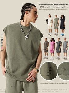 2025 verano hombres sin mangas Neutral perforado Camry hombro camiseta sin mangas marca de moda americana Europea Algodón puro tejido corto - Product Image 3