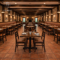 Muebles de Restaurante Personalizados Ron Group, Mesa con Base de Metal y Madera Maciza, Silla de Madera, Asientos de Cuero en Forma de U con Respaldo Alto