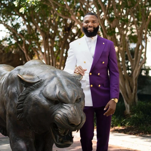 Blanco púrpura Patchwork hombres trajes <span class=keywords><strong>2</strong></span> piezas doble botonadura solapa en pico fiesta de graduación Blazer Casual novio boda esmoquin Blazer conjuntos - Product Image 2