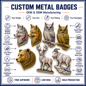 Badges personnalisés en gros sur le thème des animaux de la montagne, broches en métal 3D en relief sur le thème de la faune, accessoires de revers personnalisés OEM ODM - Product Image 6
