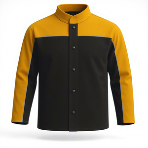 Veste de travail noire et moutarde avec col montant et fermeture boutonnée pour usage industriel - Product Image 1