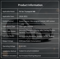 Kit d'éclairage d'ambiance intérieur 12V pour voiture, compatible avec Trumpchi M8 2018-2021, qualité OEM, sans perçage, plug and play, bande LED
