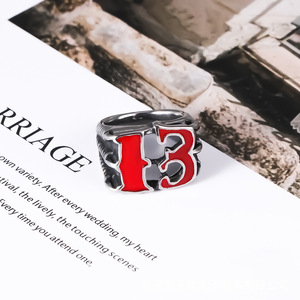 Anillo de Acero Inoxidable para Hombre, Número 13, Diseño Irregular Rojo y Negro, SA1224, Joyería de Regalo - Product Image 3