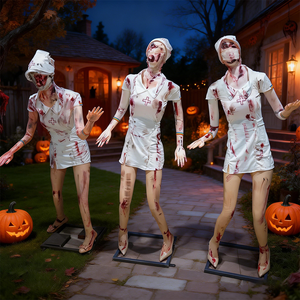 NED Animatroniques d'horreur électroniques en silicone et acier, infirmière <span class=keywords><strong>zombie</strong></span> sanglante pour Halloween - Product Image 2