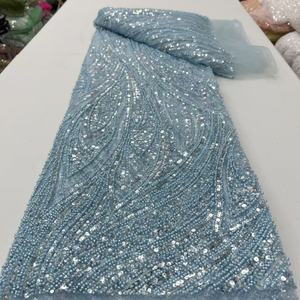 Luxe vert couleur Net dentelle tissu de haute qualité africain <span class=keywords><strong>suisse</strong></span> Voile broderie paillettes maille tissu pour soirée robe de mariée - Product Image 3