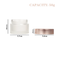 Pot en verre givré transparent de luxe de 50 ml avec couvercle à vis en or rose, récipient cosmétique rond rechargeable de 10 g pour crème pour les yeux et le visage