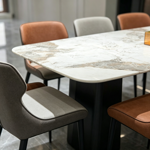 Ensemble de table à manger rectangulaire moderne en marbre avec 6 chaises en cuir PU, design minimaliste, meubles pour la maison - Product Image 3