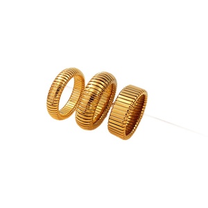 여성 남성용 스레드 리브드 링, 프리미엄 스테인리스 스틸 골드 도금 반지, 럭셔리 미니멀리스트 다용도 커플 주얼리 선물 - Product Image 5