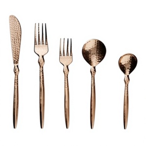 Ensemble de couverts de style italien 5 pièces plaqué or rose, compatible lave-vaisselle, pour fêtes et fiançailles - Product Image 1