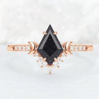Bague de fiançailles en argent sterling 925 plaqué or rose avec pierre précieuse en pierre de sable bleue taille cerf-volant