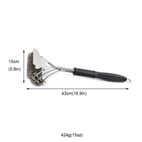 Brosse de nettoyage de barbecue robuste 3-en-1 avec grattoir et poils en acier, manche long de 43 cm pour grilles à gaz et à charbon de bois