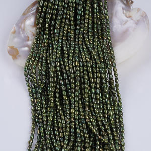 Collier semi-fini en perles d'eau douce naturelles de forme riz, vert pistache, 3-4 mm, vente en gros, pour bijoux faits main DIY - Product Image 3