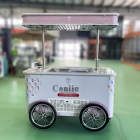 Chariot de vente ambulante pour glaces, avec congélateur à plaque froide, chariot à glaces mexicaines à pousser à la main, à vendre
