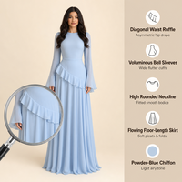 Robe longue maxi évasée à manches volantées Nuosha OEM pour femme, style ethnique et modeste, idéale pour les fêtes