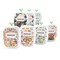 Set de Manicura Miniatura con Diseño de Dibujos Animados, Herramientas Básicas de Cuidado de Uñas de Acero Inoxidable, Estuche Portátil de Plástico para Viajes, Ideal para Estudiantes y Hogar