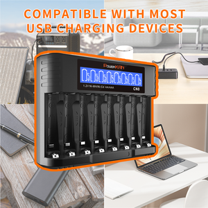CN8-new 18650 Battery Charger LCD hiển thị 1-12 slots 3.7V lithium có thể sạc lại tương thích 16340 14500 18650 26650 12V điện áp - Product Image 3