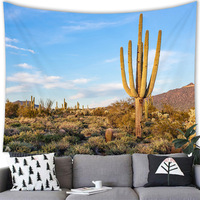 Nature Paysage Désert Cactus Tapisserie Imprimer Grand Tissu Coucher De Soleil Plantes Tropicales Couverture Murale