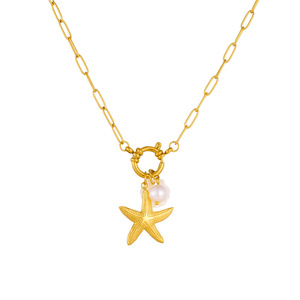 Gold Plated Starfish Pearl Seashell Necklace Women's Everyday Wear Fashion Jewelry Chain Pendant Ocean Theme - Product Image 5