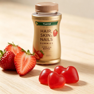 Gomitas Naturales de Fresa para Cabello, Piel y Uñas, 2500mcg de Biotina, Forma de Corazón, 60 Unidades, para la Rutina de Belleza y Bienestar Femenino - Product Image 1