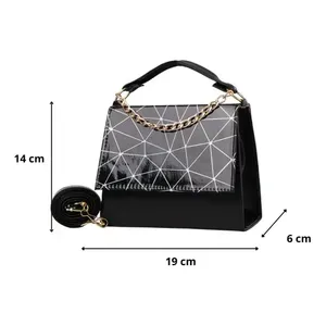 Borsa a Tracolla Nera Fana Eliana 19x6x14 Cm, Motivo Geometrico, PU Impermeabile, Chiusura con Cerniera, Stile Moderno per Uso Quotidiano - Product Image 1