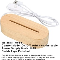 Lampe de base en bois USB LED 3D Veilleuse Ronde Ovale, Base ronde Lampe 3D 3 couleurs Bleu Rouge Violet