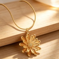 Kalung Rantai Ular Liontin Bunga Daisy Timbul 3D Baja Tahan Karat Vintage Stereo Minimalis Harian Boho Perhiasan Leher Hadiah