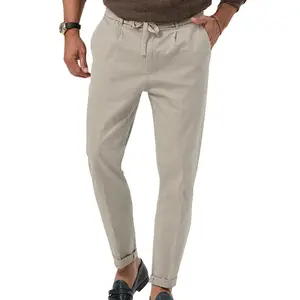 Celana kotak-kotak pria, celana panjang Formal pinggang sedang klasik Vintage bisnis kasual celana pensil/2024