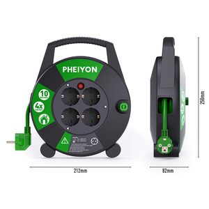 Pheiyon CE GS Compact 10M H05VV-F CEE Boîtier de câblage 4 prises Schuko 16A 250V avec disjoncteur thermique IP20 Enrouleur de câble domestique DIY ODM OEM - Product Image 6