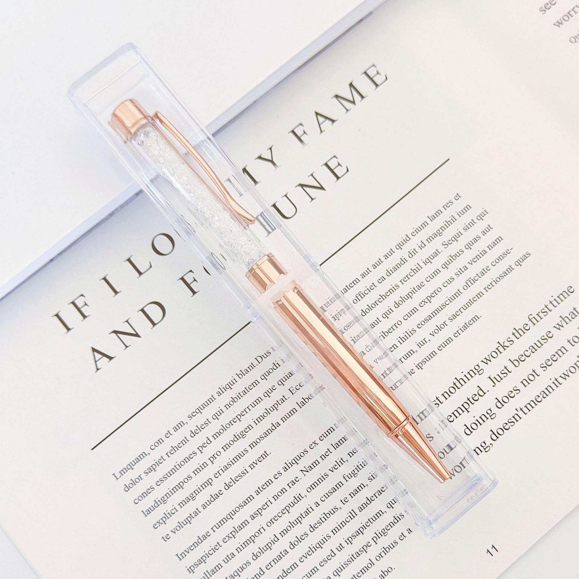 ปากกาเพชรสีขาวทรงแบนสีโรสโกลด์18แท่ง