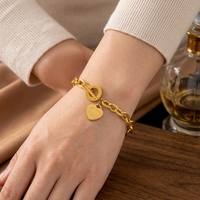 Bracelet à breloques en forme de cœur en acier inoxydable TD 2026, plaqué or 18 carats, avec fermoir à bascule OT, pour femmes