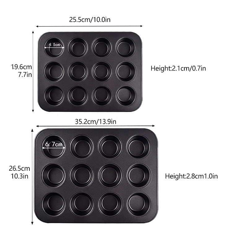 Gloway Qualität 2 Spec. 6,7/4,5 cm Schlitz Backform Form Kohlenstoffs tahl Antihaft 12 Tassen Cupcake Tablett Kuchen form Muffin formen