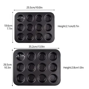 Gloway Quality 2 Spec. 6.7/ 4.5cm Slot Baking Pan Mold Carbon Steel Nonstick 12 Cups Cupcake Tray Cake Pan Muffin Pans