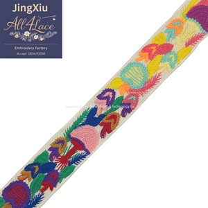 Cinta de encaje estilo bohemio de ganchillo hecho a mano al por mayor, con diseño de tulipán y hongo colorido, para correas de bolso y accesorios de prendas. - Product Image 3
